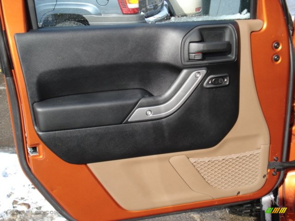 2011 Jeep Wrangler Unlimited Rubicon 4x4 Black/Dark Saddle Door Panel Photo #61544615