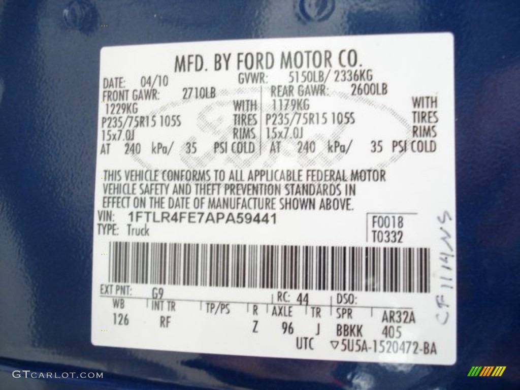 2010 Ranger Color Code G9 for Vista Blue Metallic Photo #61546668