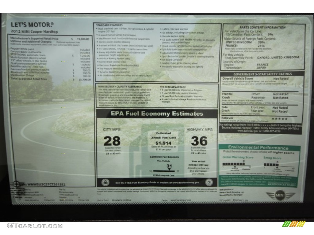 2012 Cooper Hardtop - Pepper White / Carbon Black photo #24