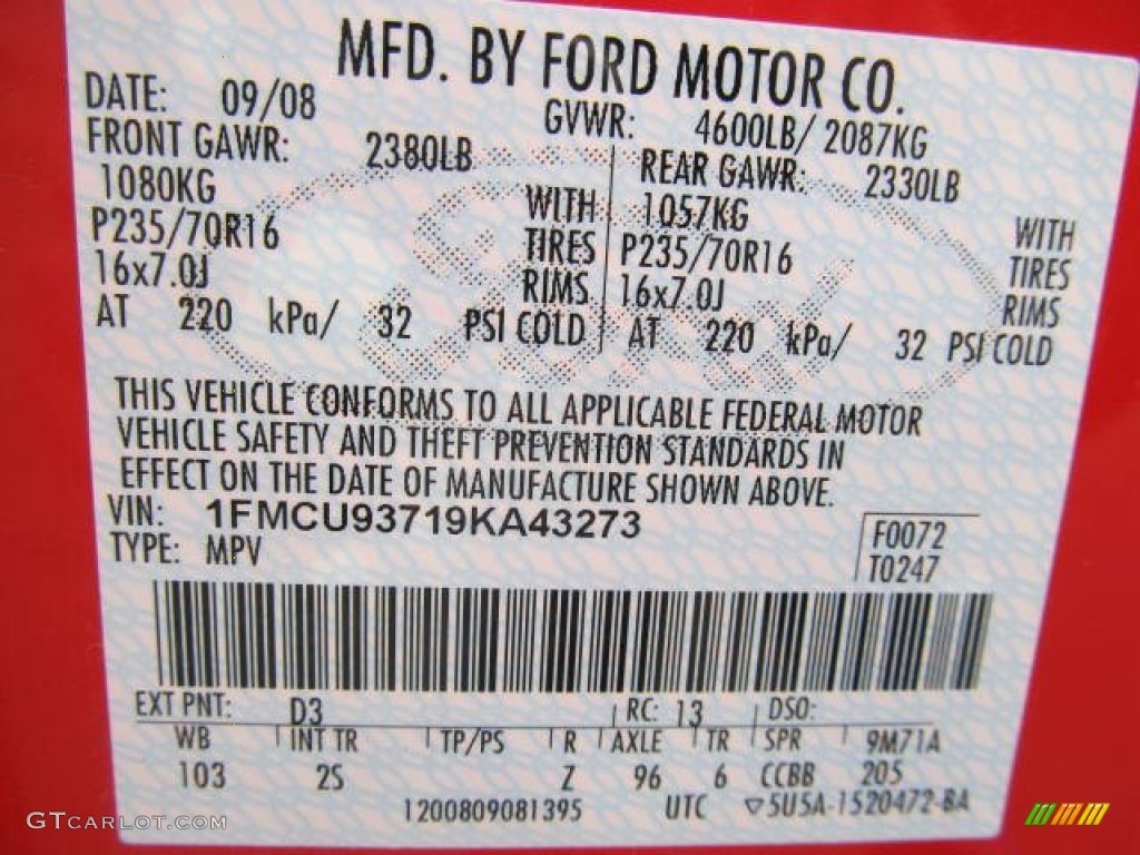 2009 Escape Color Code D3 for Torch Red Photo #61547759