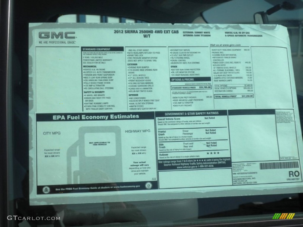 2012 GMC Sierra 2500HD Extended Cab 4x4 Window Sticker Photo #61557749