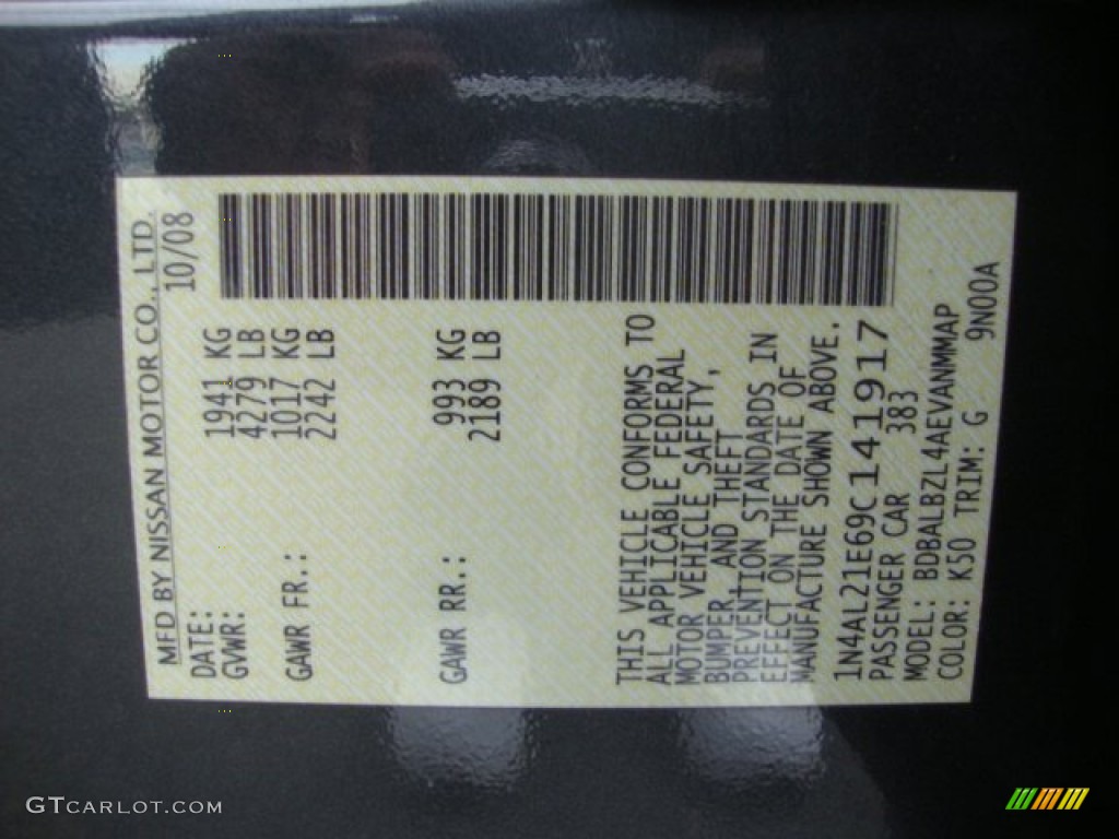 2009 Altima Color Code K50 for Dark Slate Metallic Photo #61557860