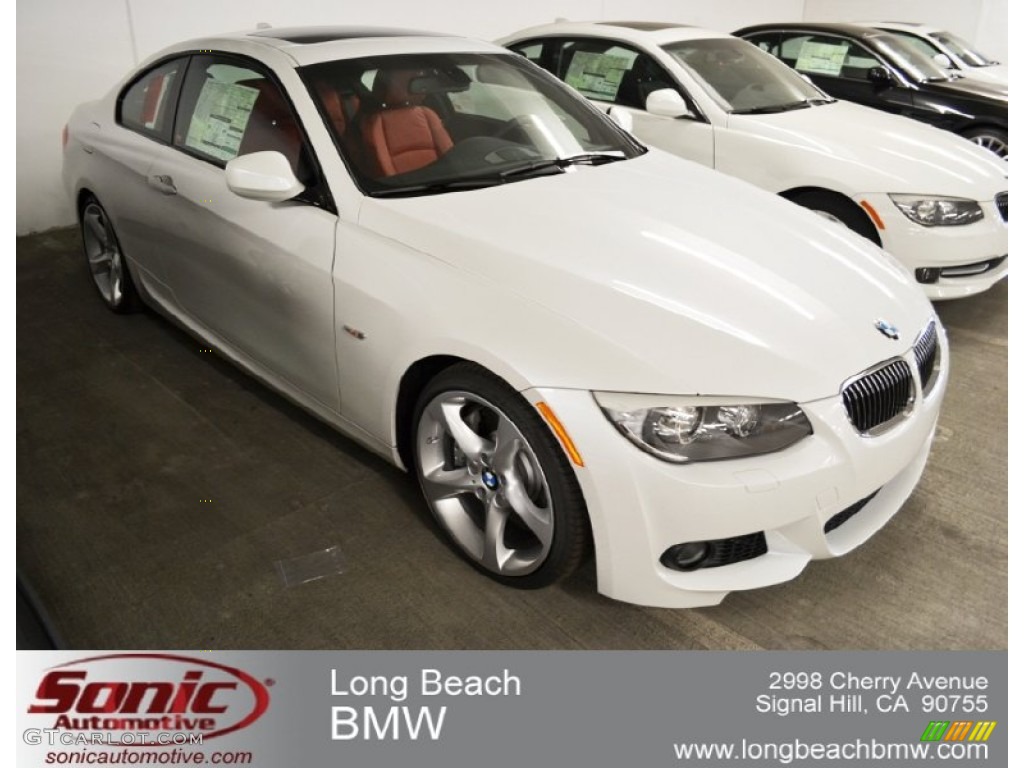 2012 3 Series 335i Coupe - Mineral White Metallic / Coral Red/Black photo #1