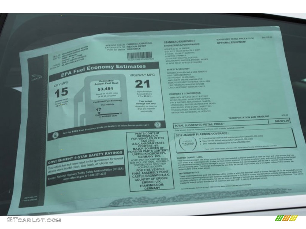 2012 Jaguar XF Supercharged Window Sticker Photos