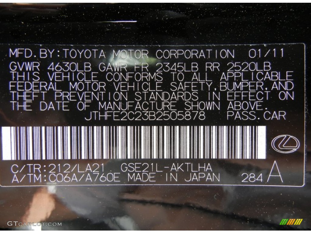 2011 IS Color Code 212 for Obsidian Black Photo #61562961