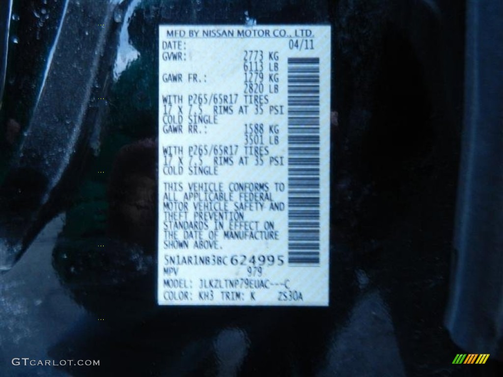 2011 Pathfinder Color Code KH3 for Super Black Photo #61566489