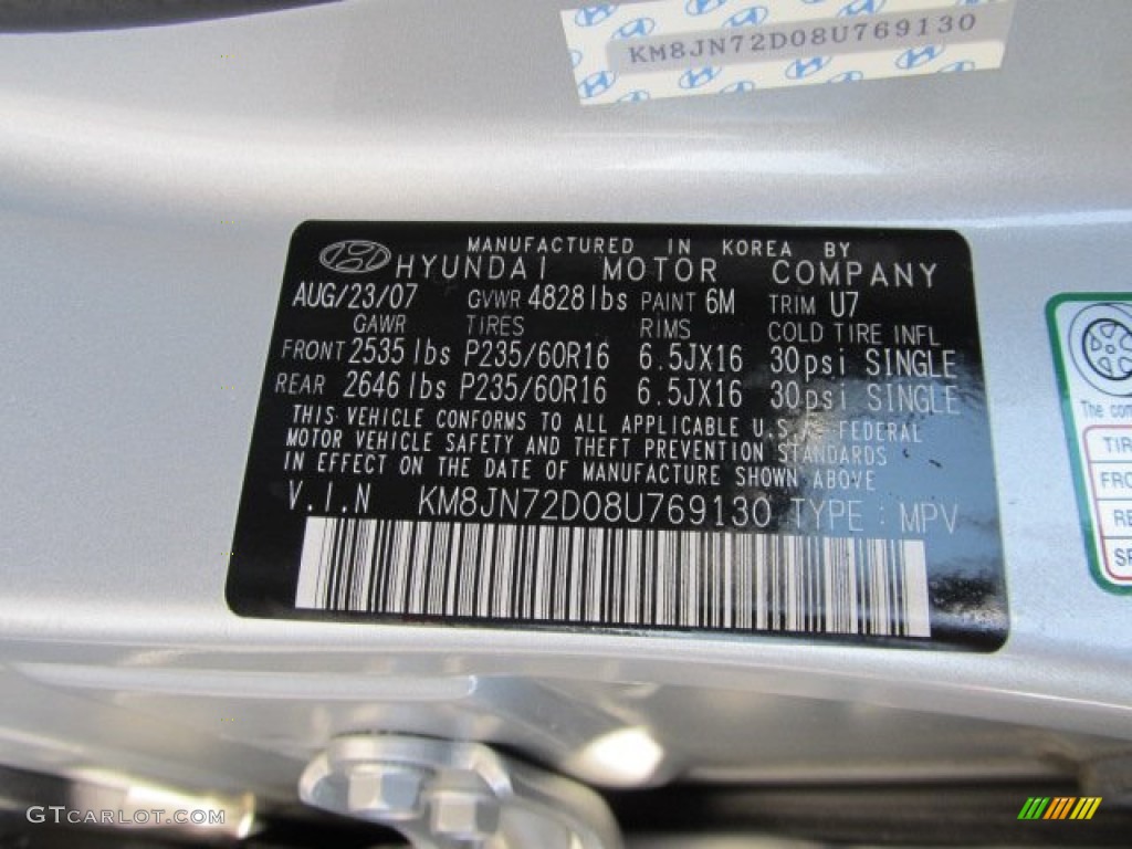 2008 Hyundai Tucson SE 4WD Color Code Photos