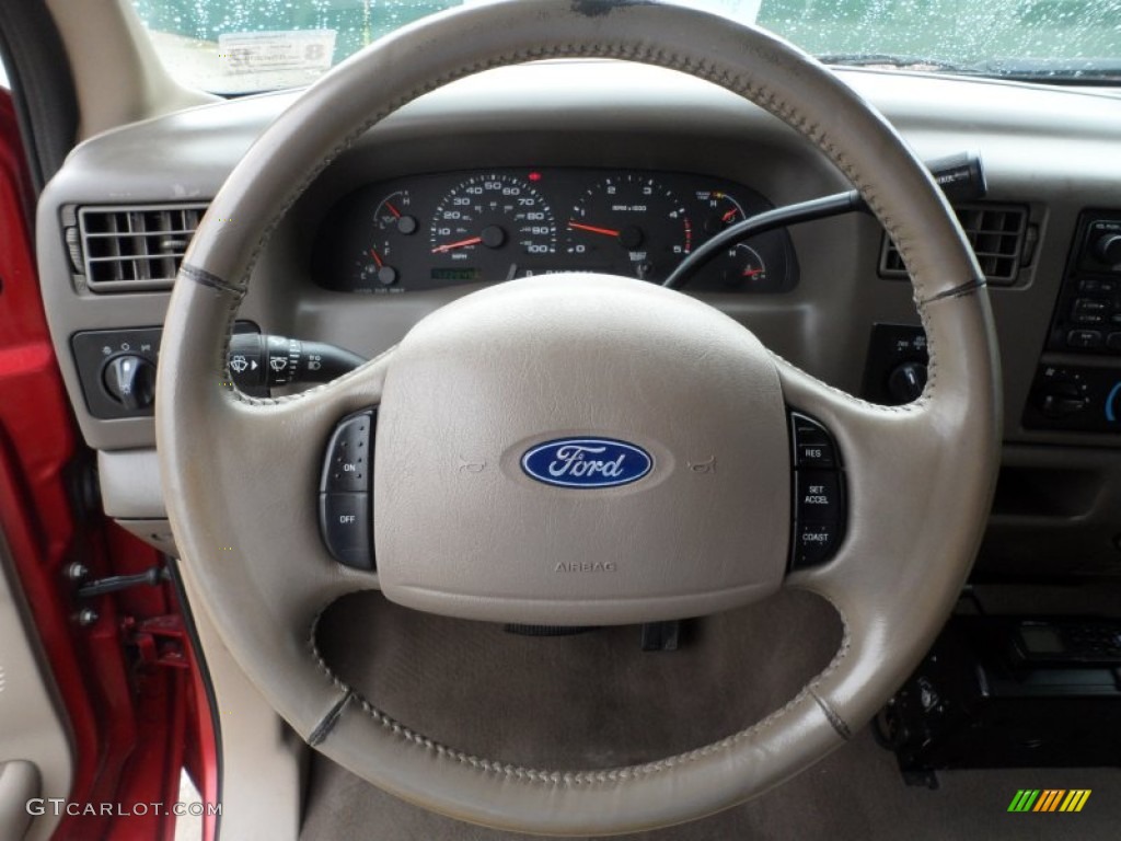 2003 Ford F250 Super Duty Lariat Crew Cab 4x4 Medium Parchment Beige Steering Wheel Photo #61569342