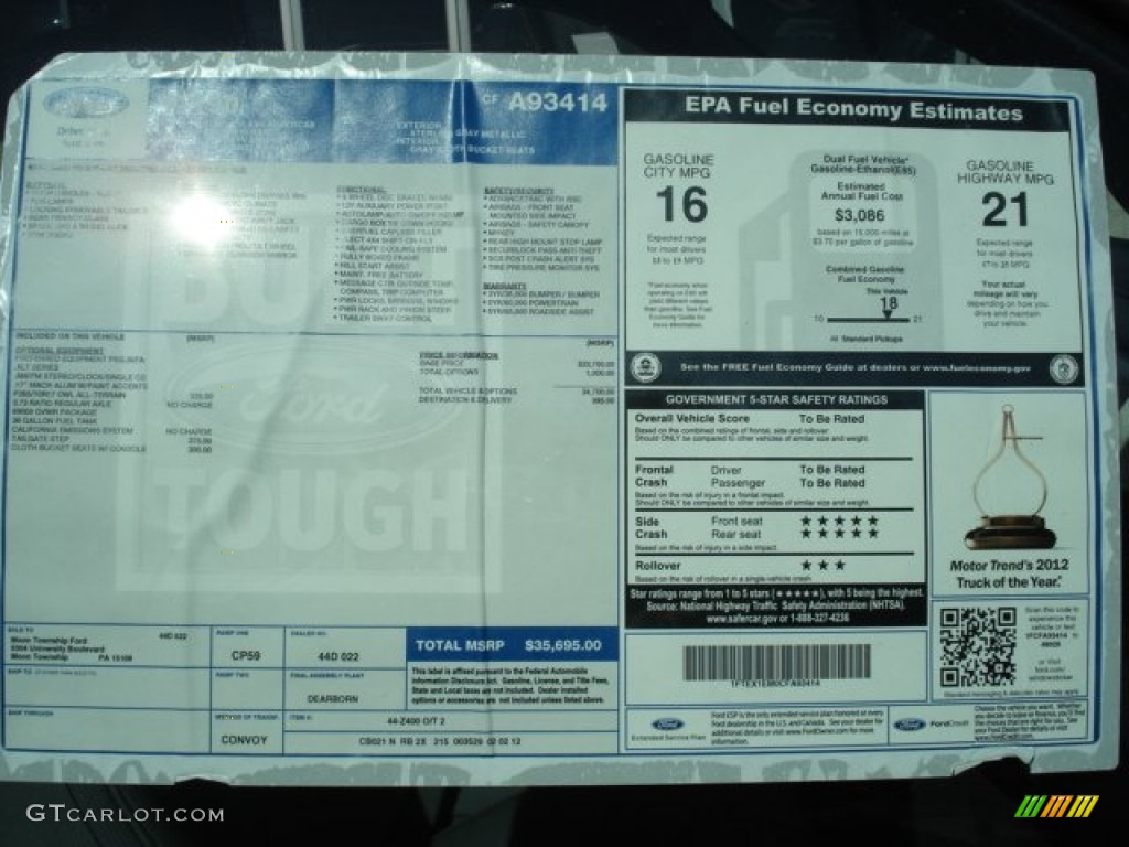 2012 Ford F150 XLT SuperCab 4x4 Window Sticker Photo #61573950
