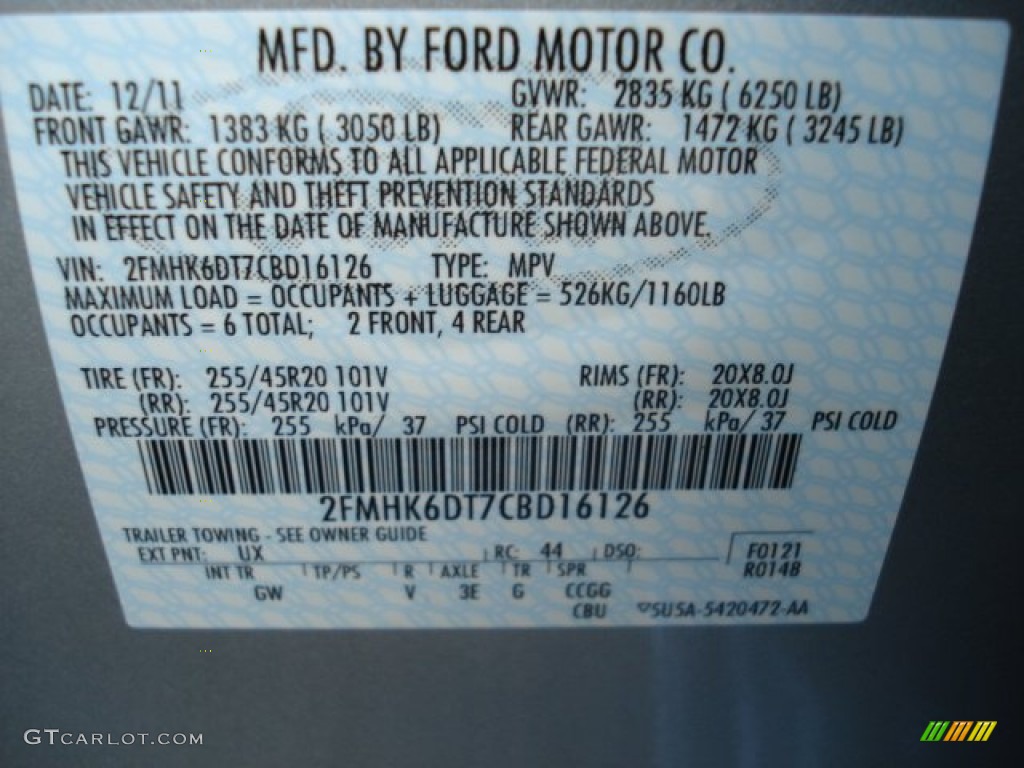 2012 Ford Flex Titanium EcoBoost AWD Color Code Photos