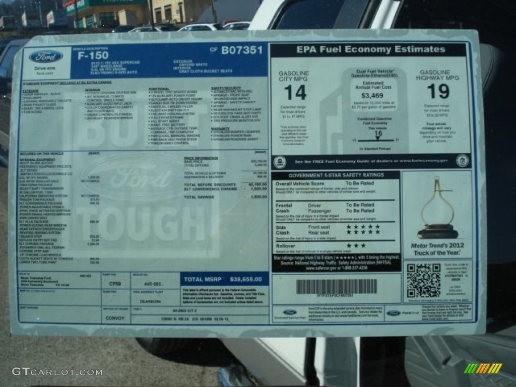 2012 Ford F150 XLT SuperCab 4x4 Window Sticker Photo #61574832