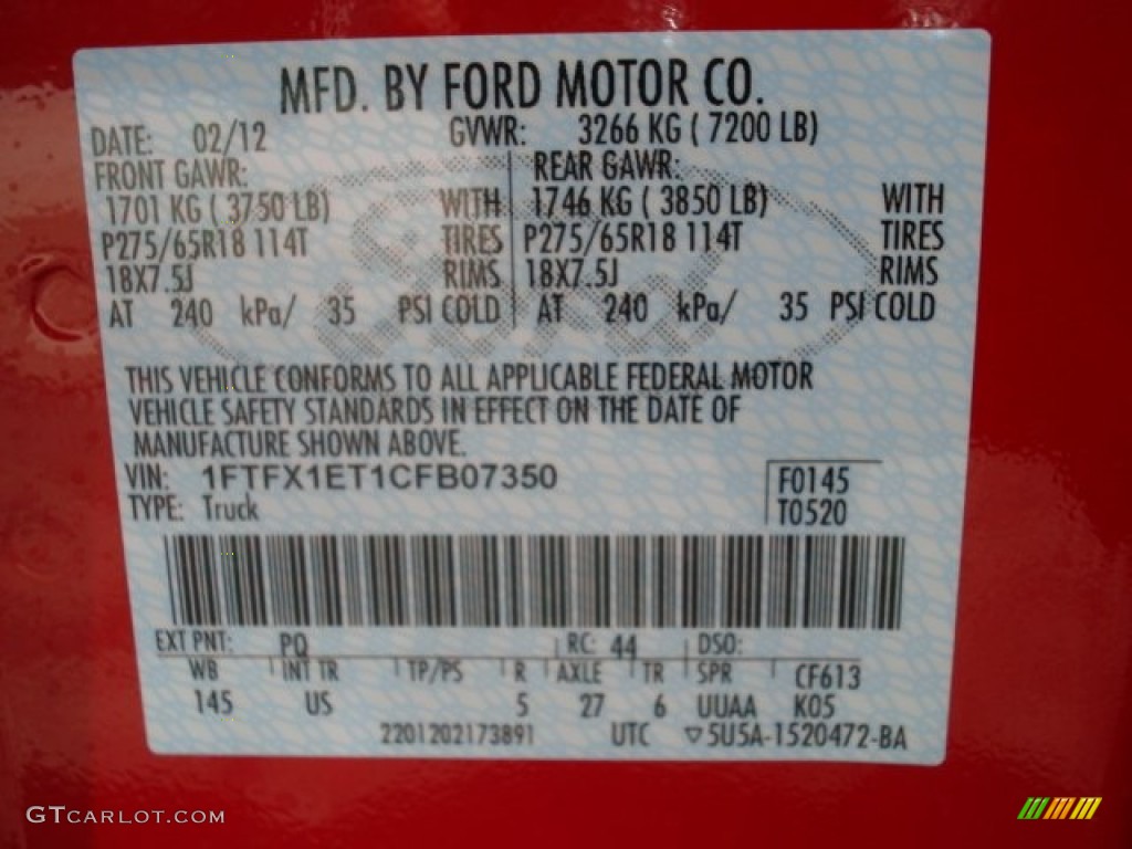 2012 F150 Color Code PQ for Race Red Photo #61574945