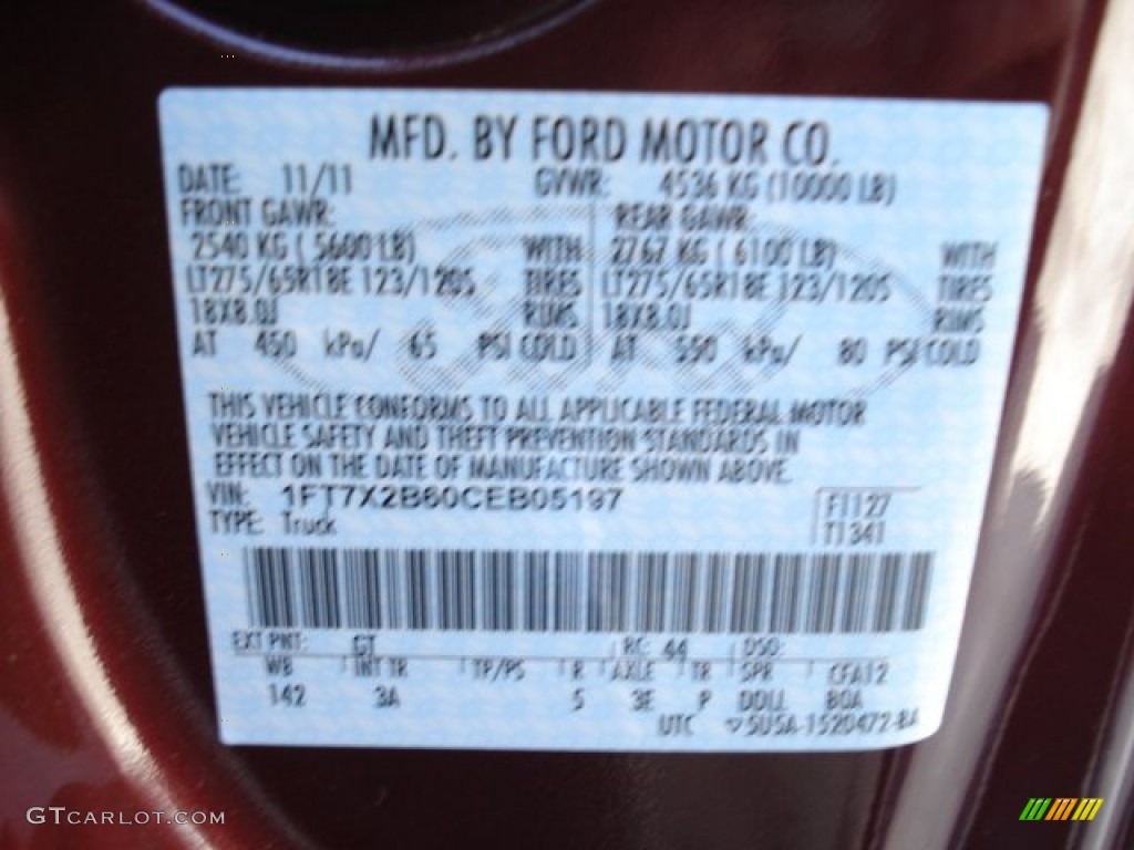 2012 F250 Super Duty Color Code GT for Autumn Red Metallic Photo #61575063