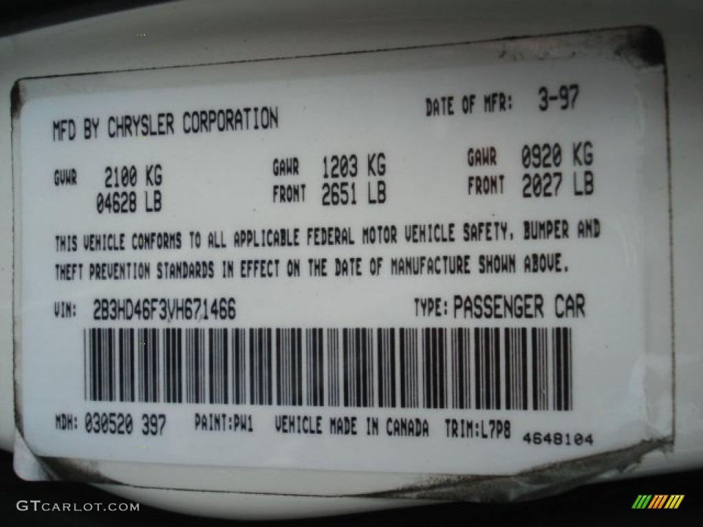 1997 Dodge Intrepid Sedan Color Code Photos