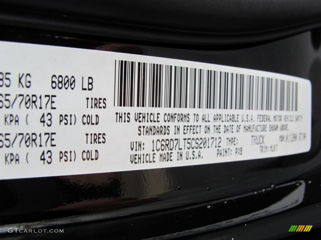 2012 Ram 1500 Color Code PX8 for Black Photo #61578159