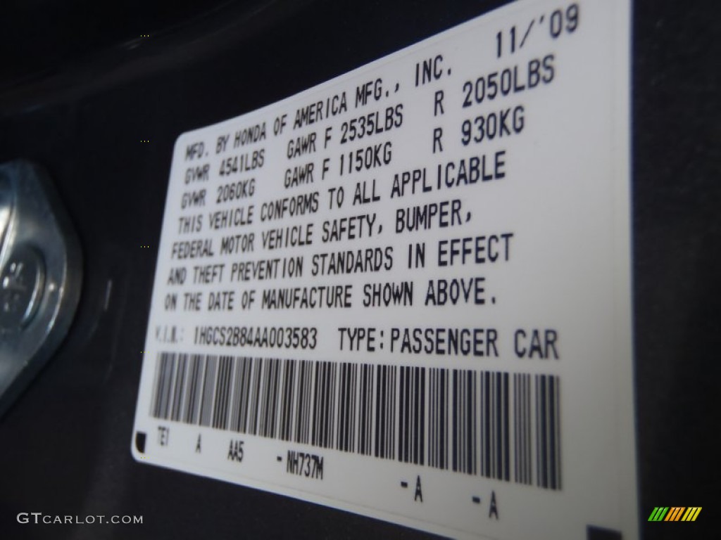 2010 Accord EX-L V6 Coupe - Polished Metal Metallic / Black photo #17