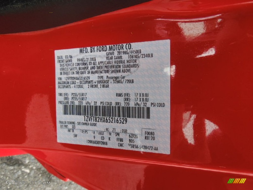 2006 Mustang Color Code D3 for Torch Red Photo #61581401
