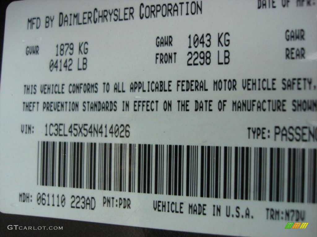 2004 Sebring Color Code PDR for Graphite Metallic Photo #61585142