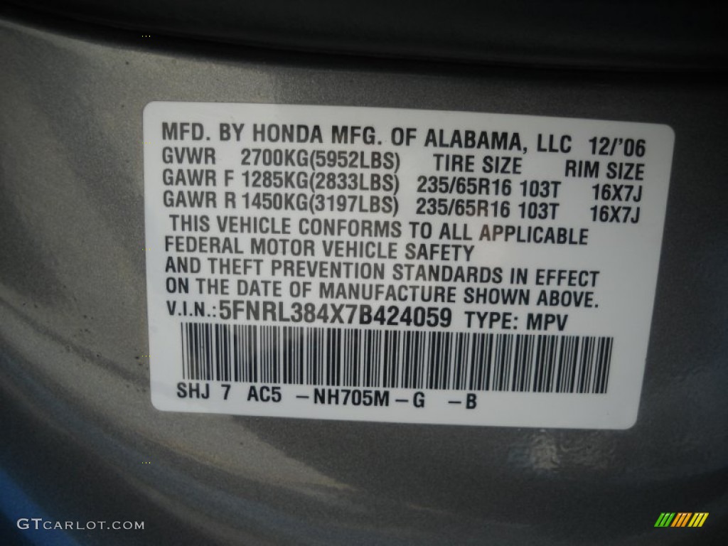 2007 Odyssey Color Code NH705M for Nimbus Gray Metallic Photo #61585560