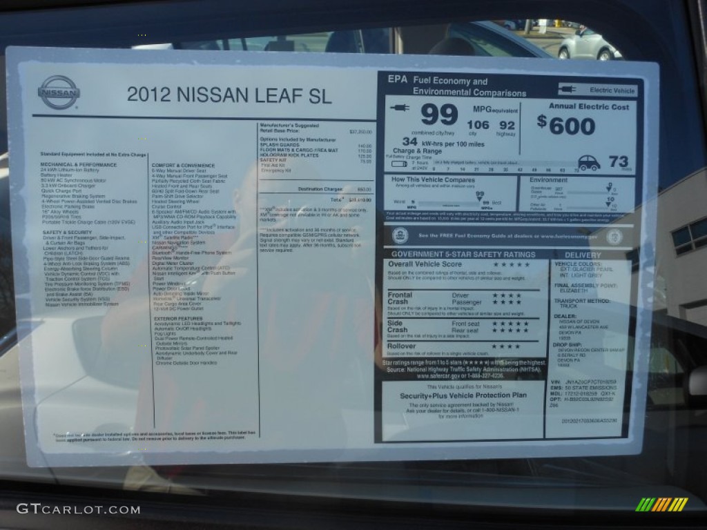 2012 Nissan LEAF SL Window Sticker Photo #61589634