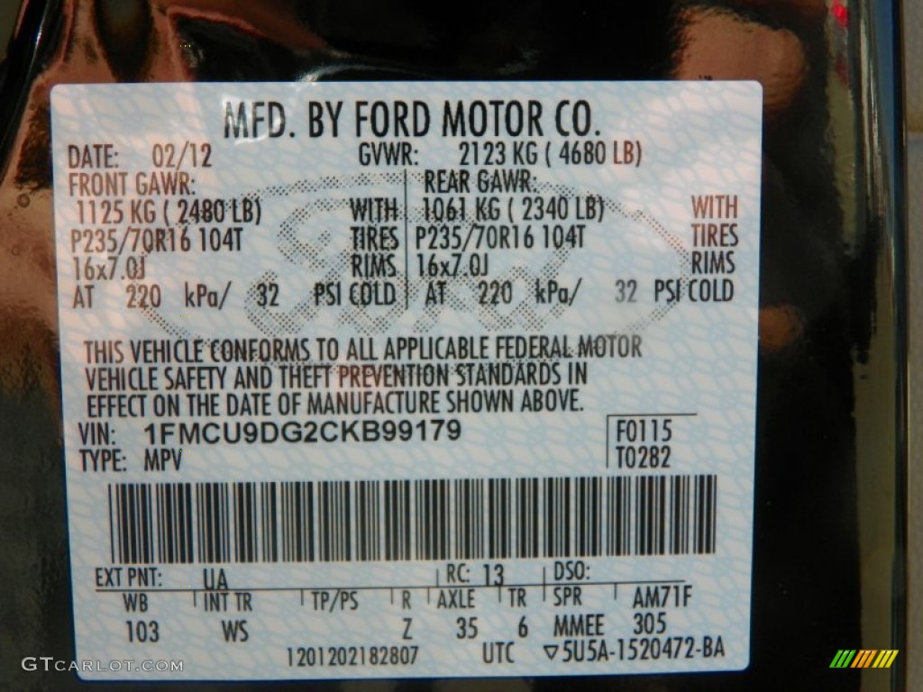 2012 Escape Color Code UA for Ebony Black Photo #61591284