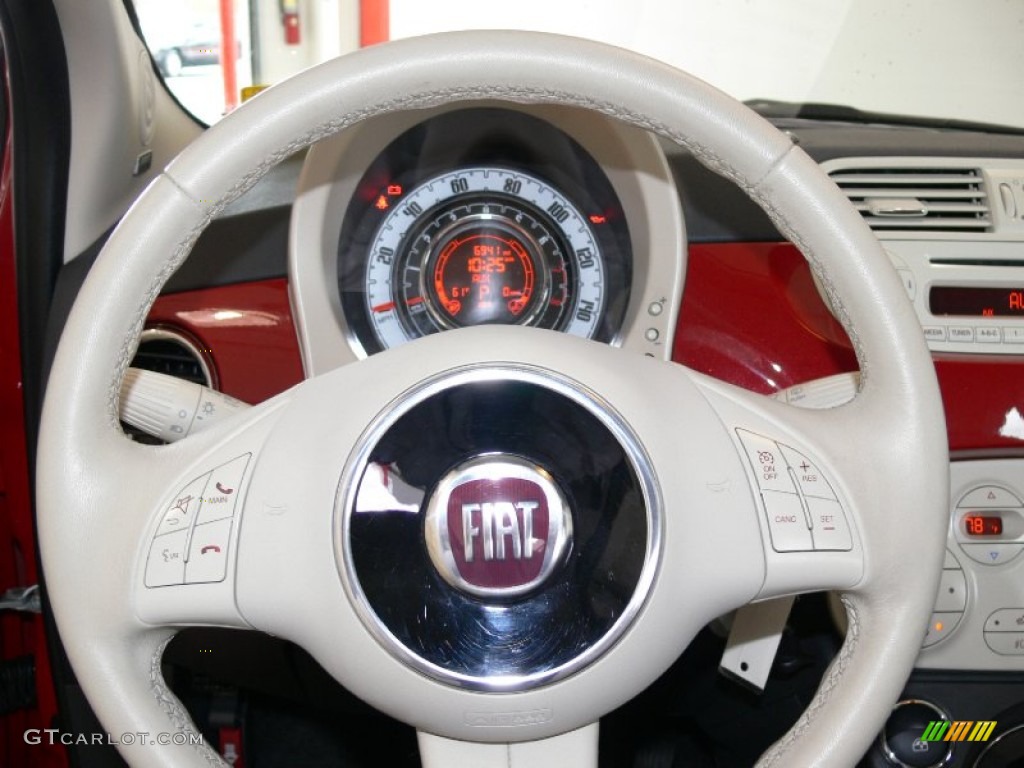 2012 Fiat 500 Lounge Pelle Marrone/Avorio (Brown/Ivory) Steering Wheel Photo #61593198