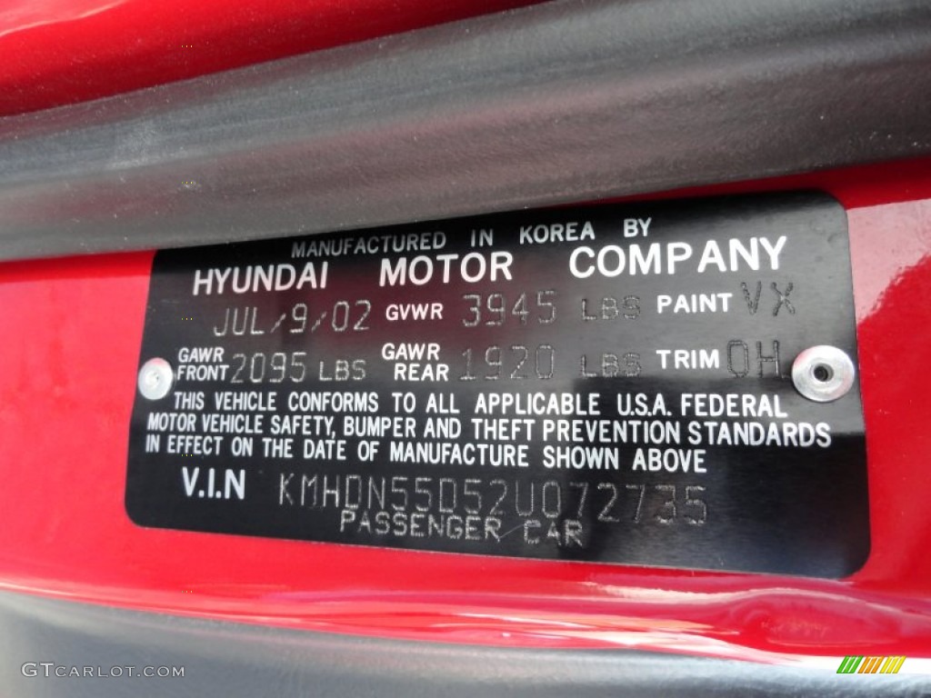 2002 Hyundai Elantra GT Hatchback Color Code Photos