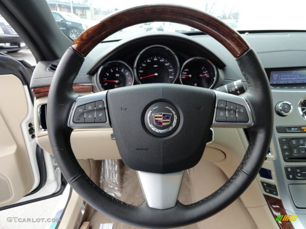 2012 Cadillac CTS 4 AWD Coupe Cashmere/Cocoa Steering Wheel Photo #61603662