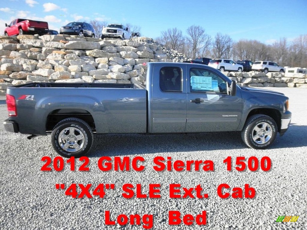 2012 Sierra 1500 SLE Extended Cab 4x4 - Stealth Gray Metallic / Ebony photo #1