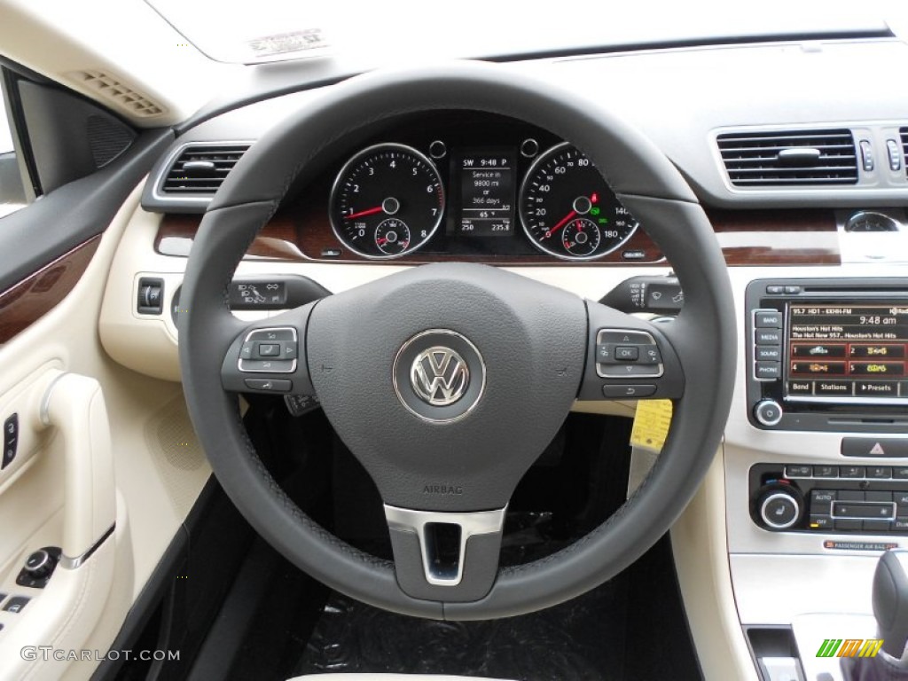 2012 Volkswagen CC Lux Plus Black/Cornsilk Beige Steering Wheel Photo #61608858