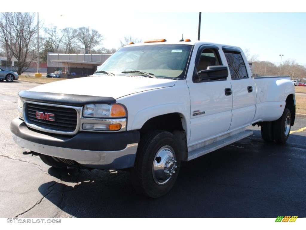 2002 Sierra 3500 SLT Crew Cab 4x4 Dually - Summit White / Neutral photo #1