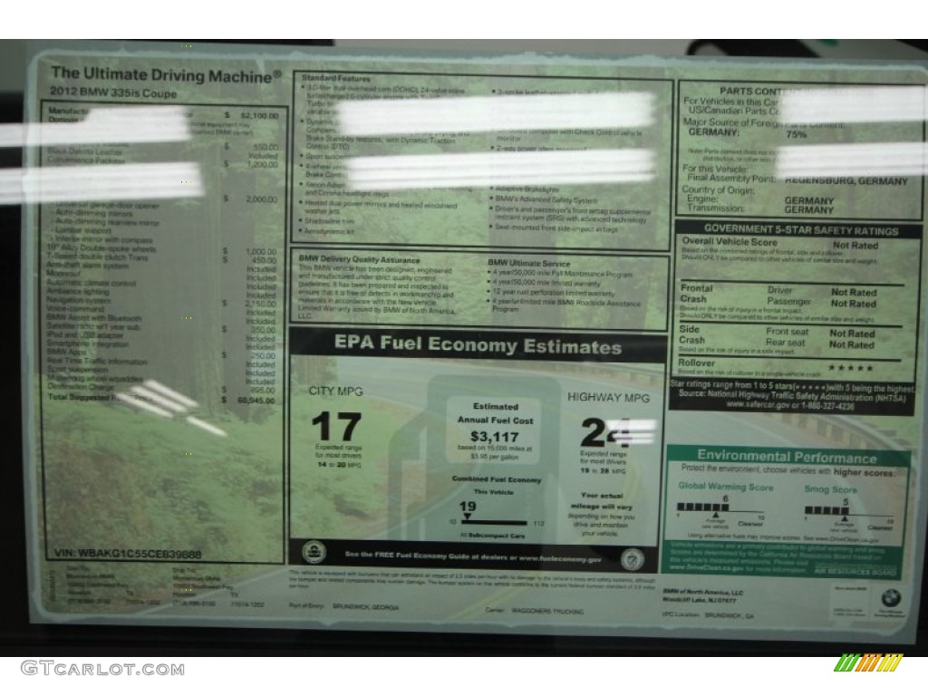 2012 BMW 3 Series 335is Coupe Window Sticker Photo #61614604