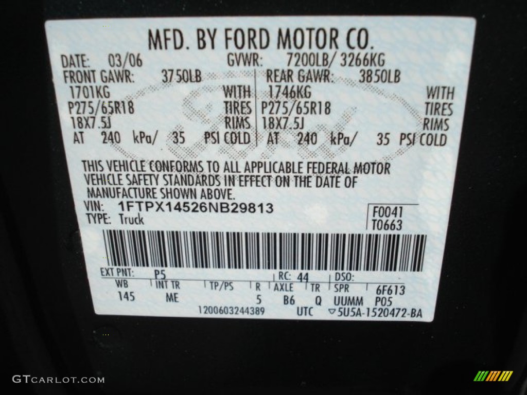 2006 F150 Color Code P5 for Aspen Green Metallic Photo #61616440