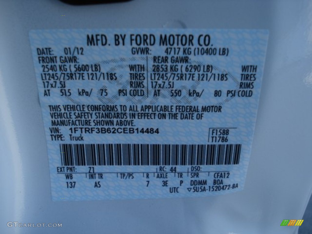 2012 F350 Super Duty Color Code Z1 for Oxford White Photo #61617132