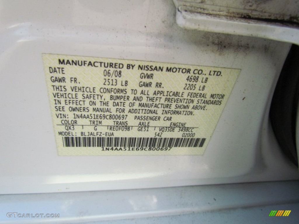 2009 Nissan Maxima 3.5 SV Premium Color Code Photos