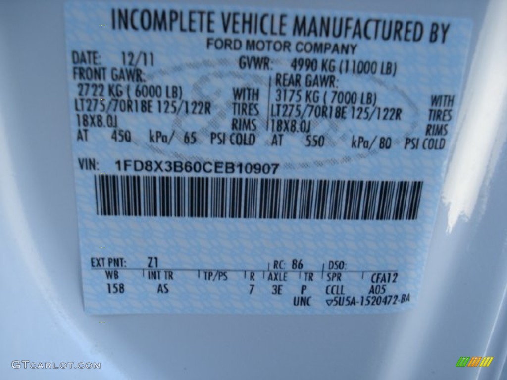 2012 F350 Super Duty Color Code Z1 for Oxford White Photo #61617609