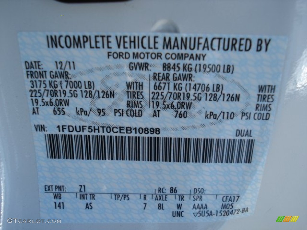2012 F550 Super Duty Color Code Z1 for Oxford White Photo #61618173