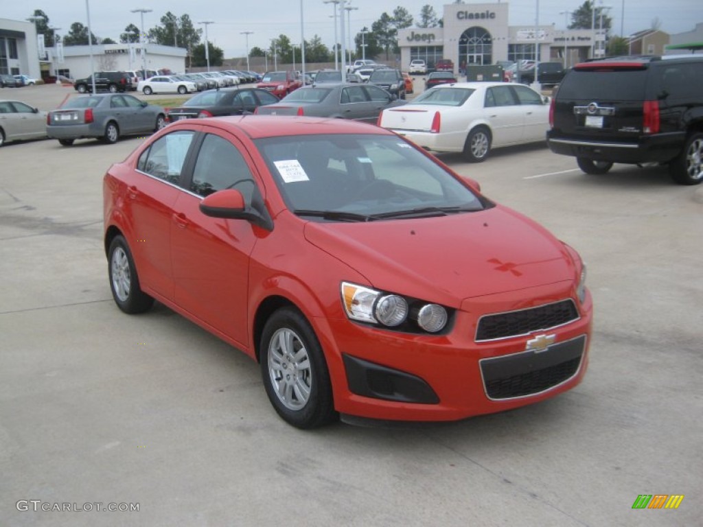 Inferno Orange Metallic 2012 Chevrolet Sonic LT Sedan Exterior Photo #61618866