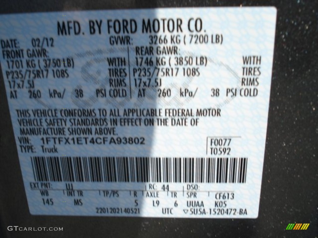 2012 F150 Color Code UJ for Sterling Gray Metallic Photo #61619763