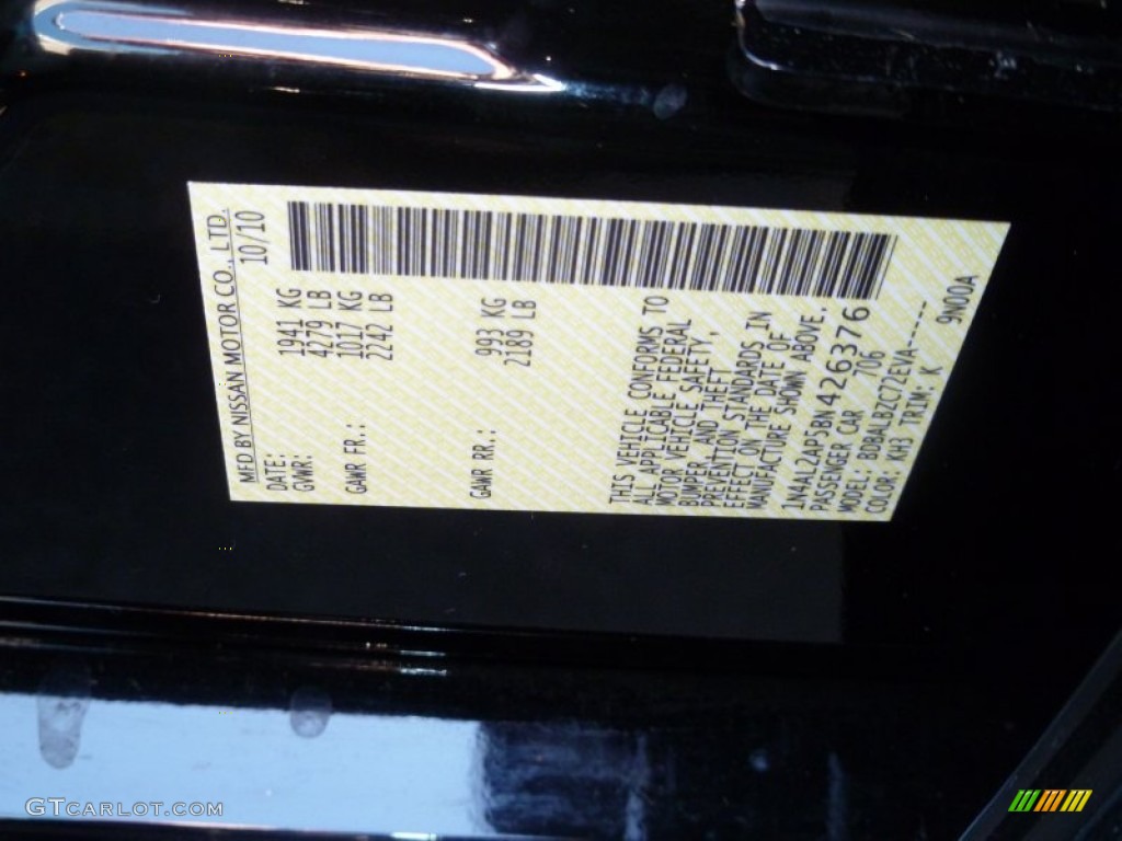 2011 Altima Color Code KH3 for Super Black Photo #61620069