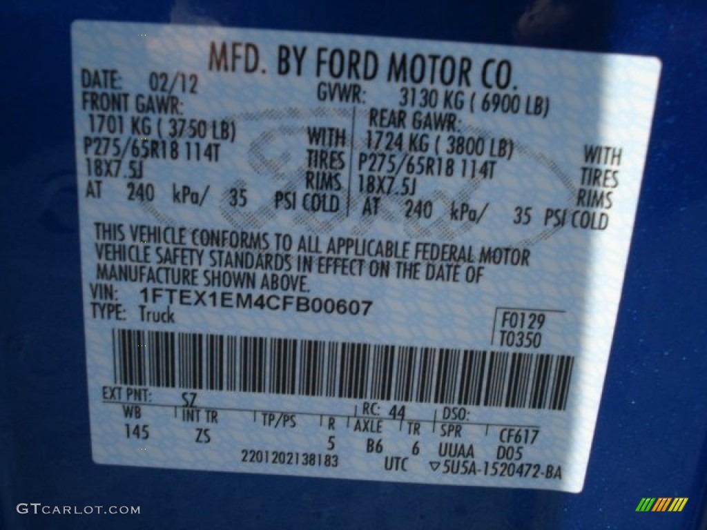 2012 F150 Color Code SZ for Blue Flame Metallic Photo #61620105