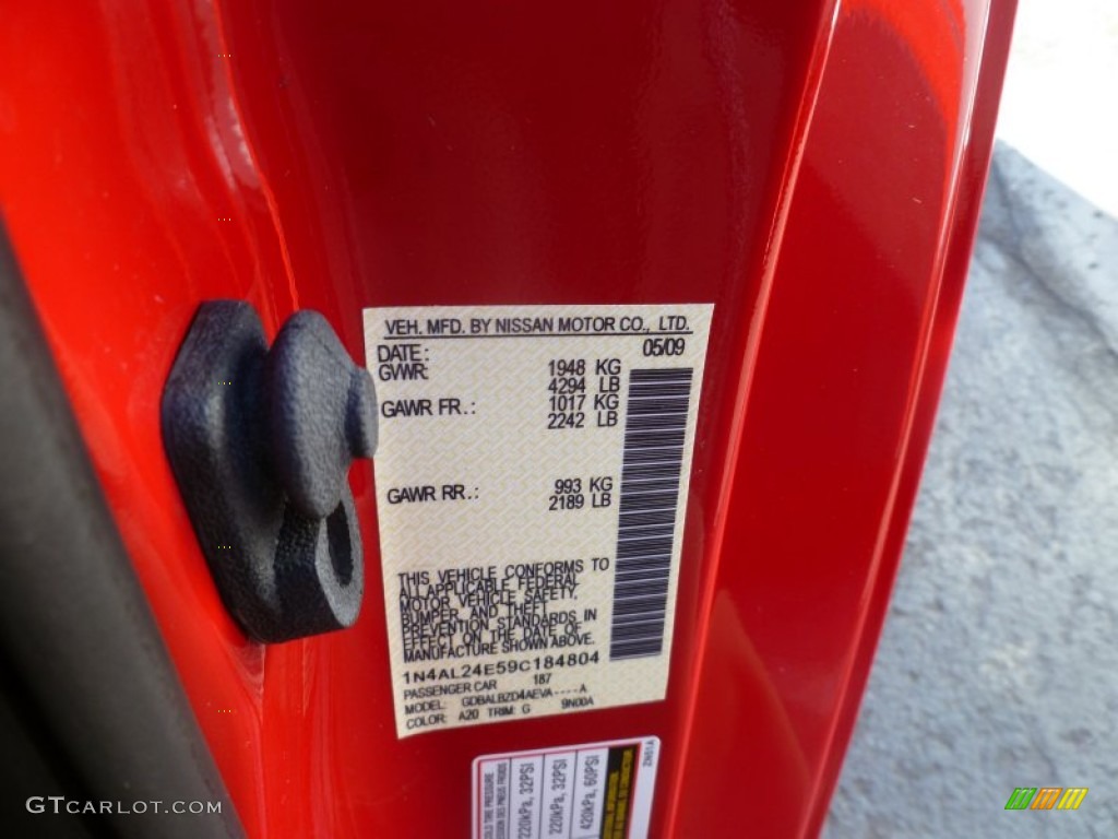 2009 Altima Color Code A20 for Code Red Metallic Photo #61620447