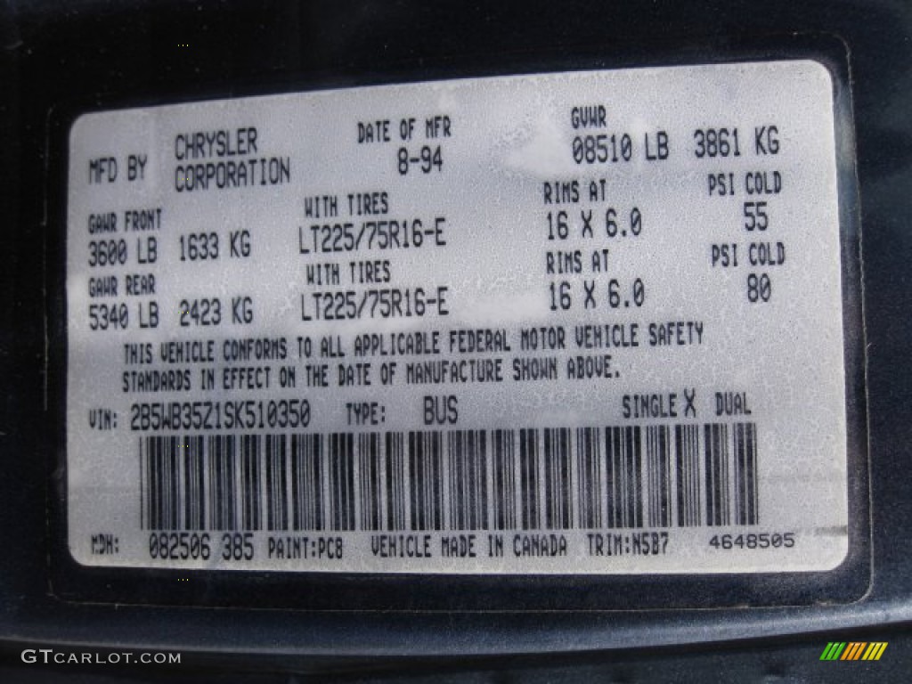1995 Ram Van Color Code PC8 for Navy Blue Metallic Photo #61620921