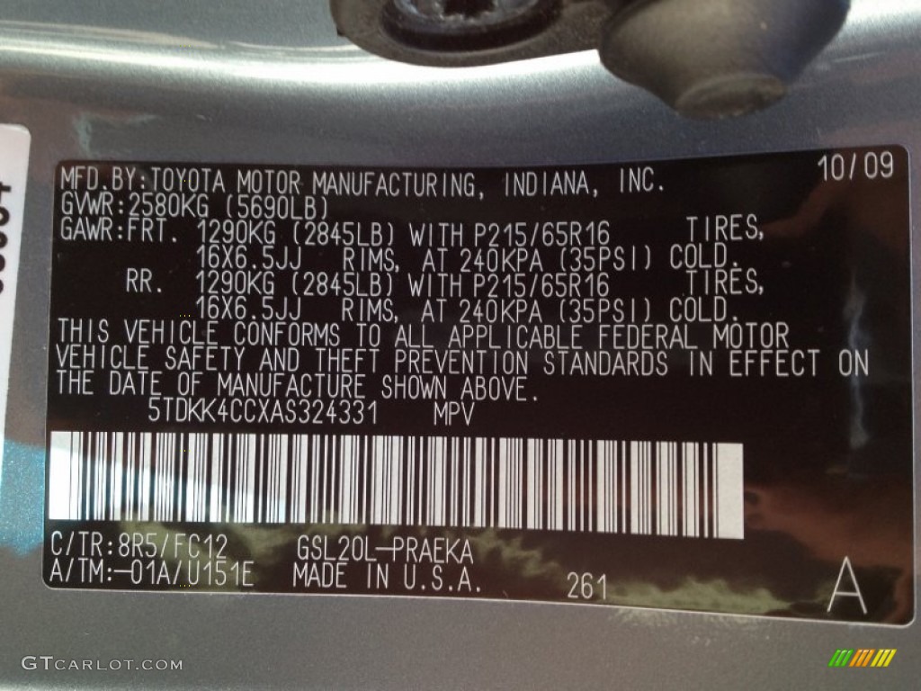 2010 Sienna Color Code 8R5 for Blue Mirage Metallic Photo #61624606