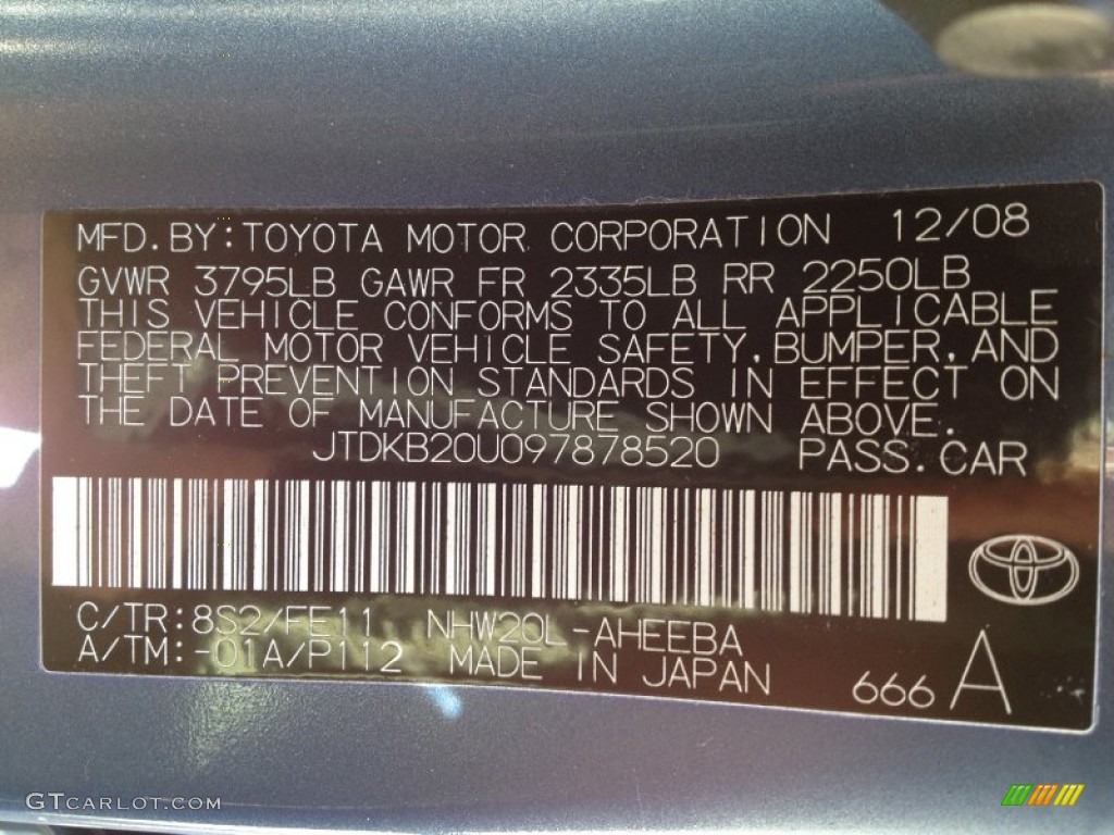 2009 Prius Color Code 8S2 for Seaside Blue Pearl Photo #61625165