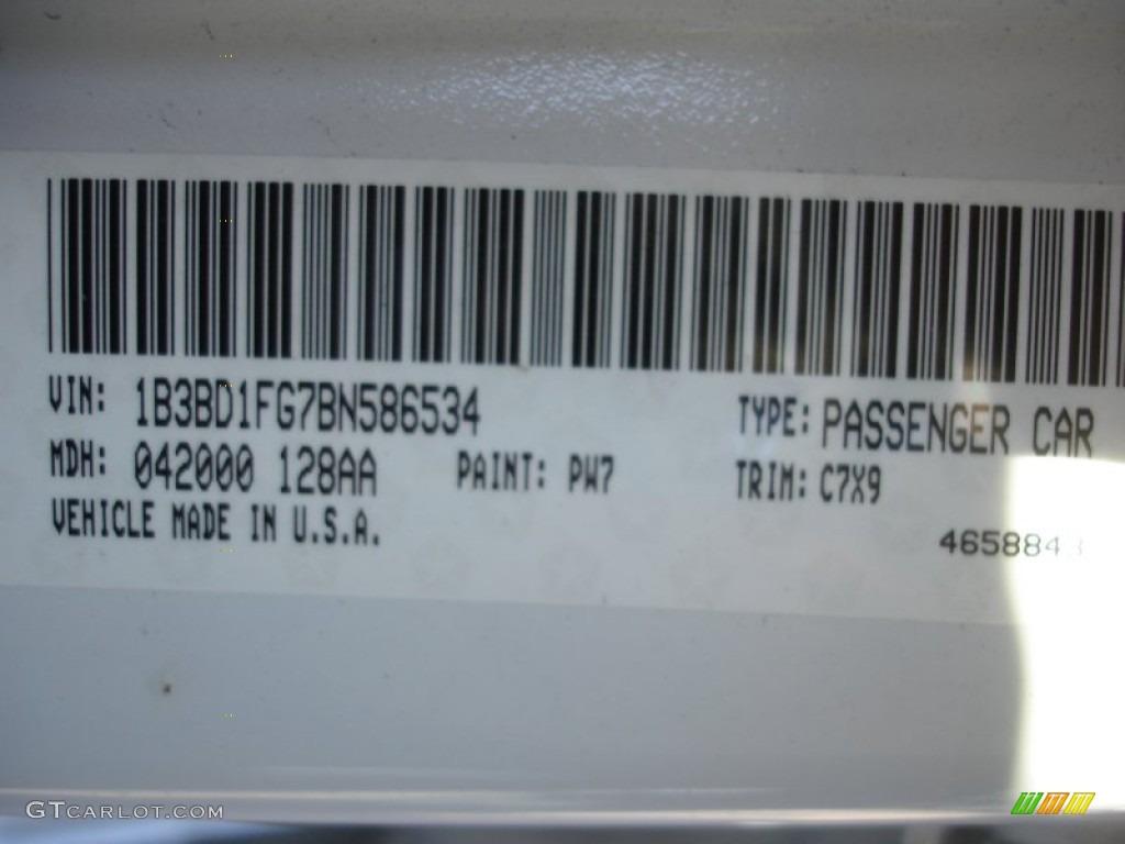 2011 Avenger Color Code PW7 for Bright White Photo #61626691