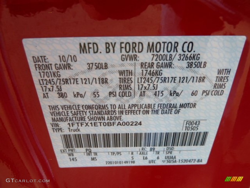 2011 F150 Color Code PQ for Race Red Photo #61626798
