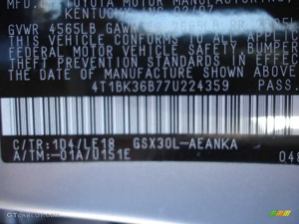 2007 Avalon Color Code 1D4 for Titanium Metallic Photo #61627629