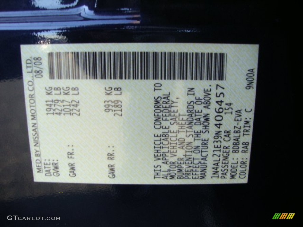 2009 Altima Color Code RAB for Navy Blue Metallic Photo #61628450