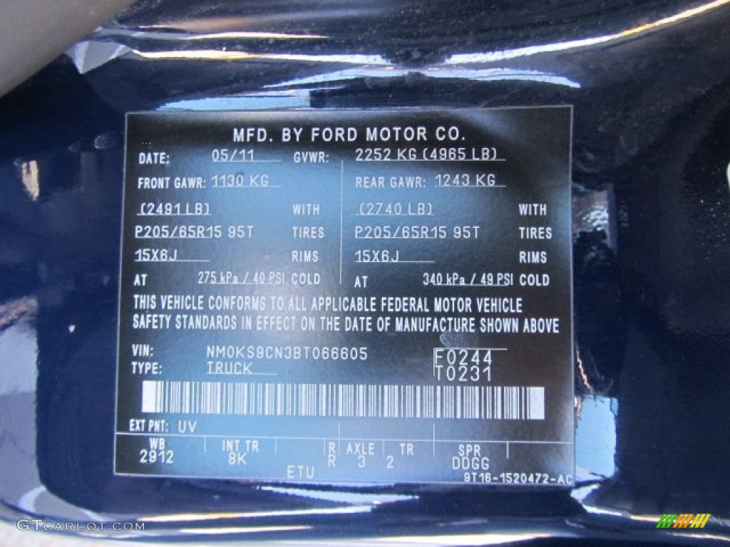 2011 Transit Connect Color Code UV for Dark Blue Photo #61628722